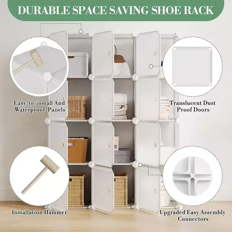 Organisateur de rangement 12 cubes avec portes Bibliothèque modulaire en plastique