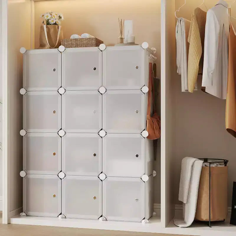 Organisateur de rangement 12 cubes avec portes Bibliothèque modulaire en plastique