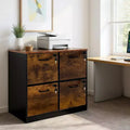 Meuble de classement en bois à 4 tiroirs, rangement vertical verrouillable pour format A4/Lettre, marron rustique et noir