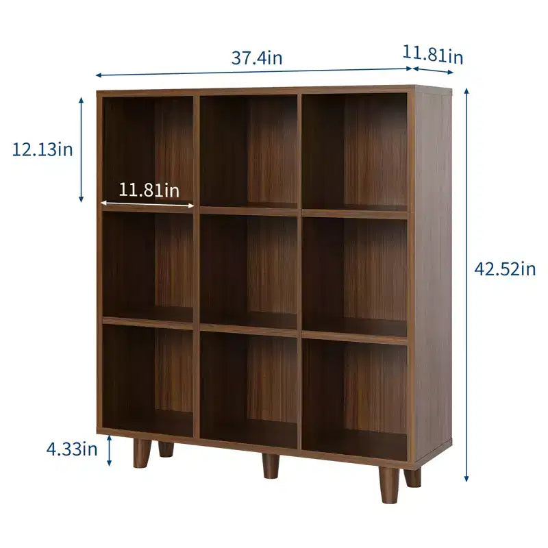Étagère 9 casiers, bibliothèque ouverte à 3 niveaux avec finition bois, meuble de rangement