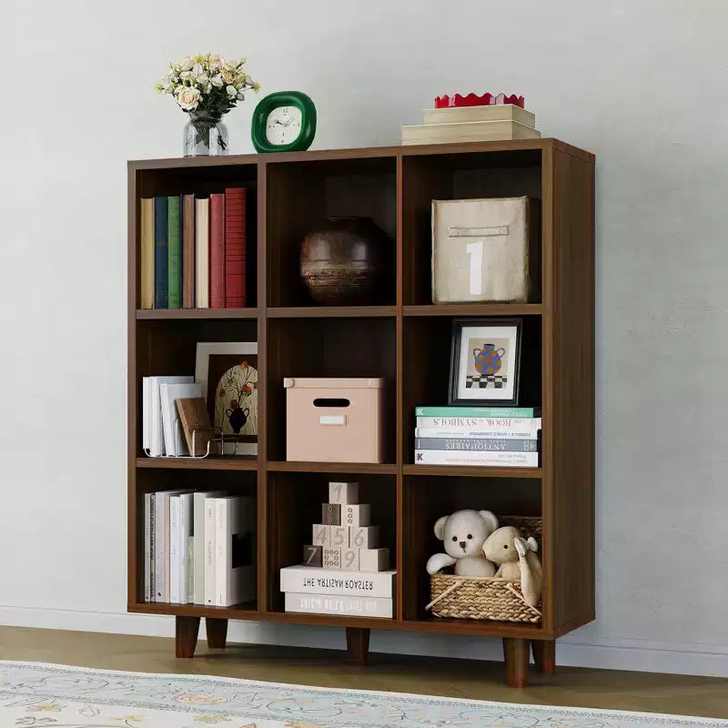 Étagère 9 casiers, bibliothèque ouverte à 3 niveaux avec finition bois, meuble de rangement