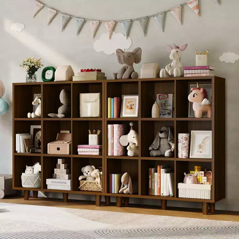 Étagère 9 casiers, bibliothèque ouverte à 3 niveaux avec finition bois, meuble de rangement