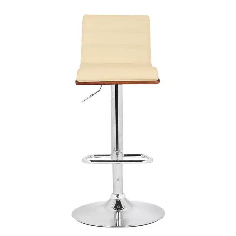 Tabouret de bar pivotant réglable en similicuir et chrome avec accent en bois de noyer