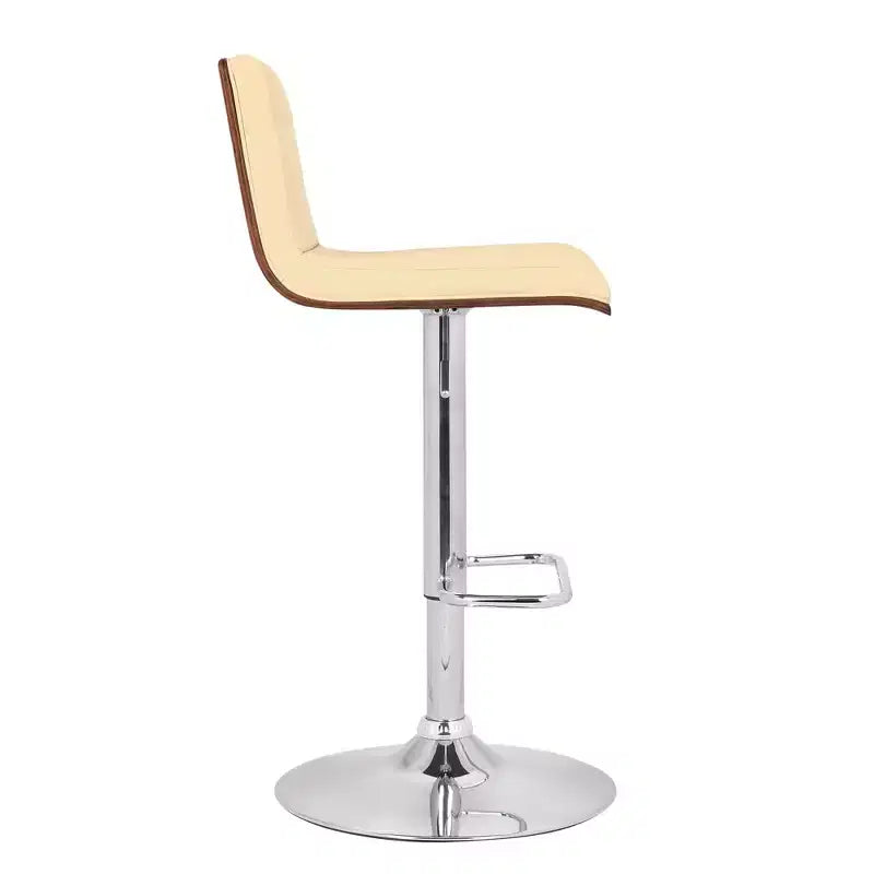 Tabouret de bar pivotant réglable en similicuir et chrome avec accent en bois de noyer