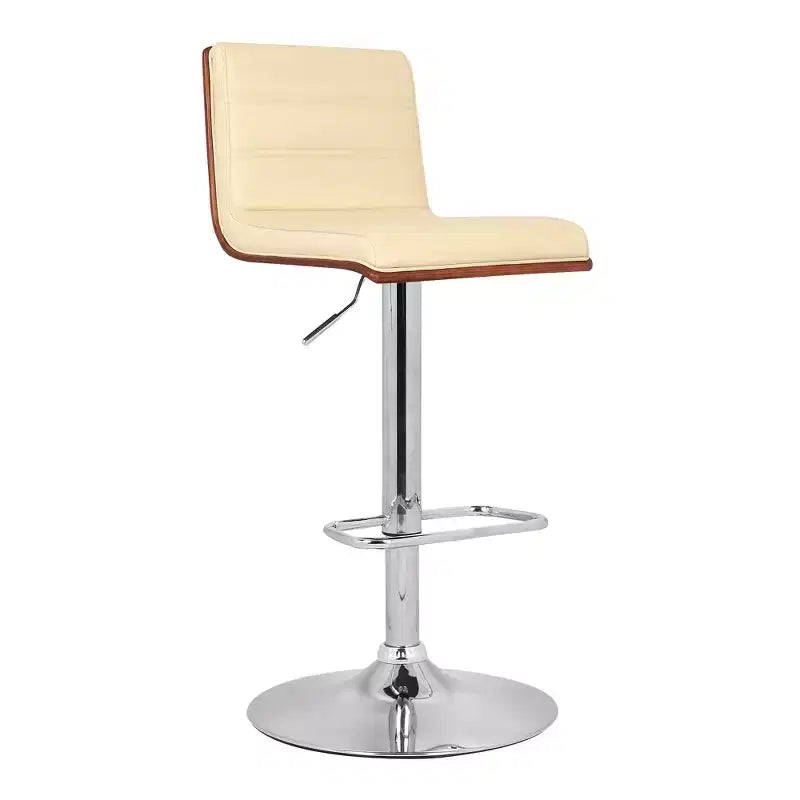 Tabouret de bar pivotant réglable en similicuir et chrome avec accent en bois de noyer