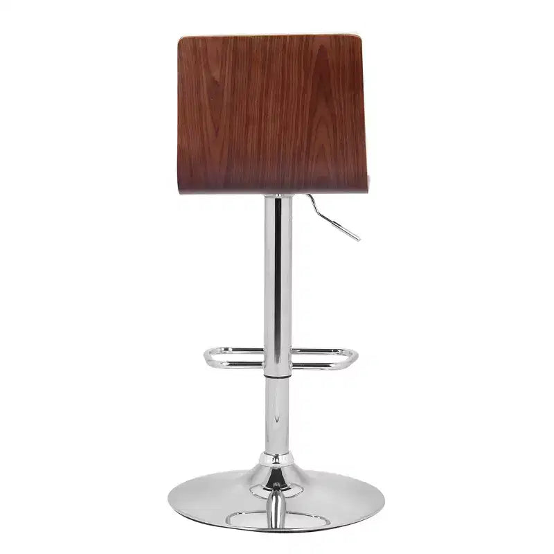 Tabouret de bar pivotant réglable en similicuir et chrome avec accent en bois de noyer