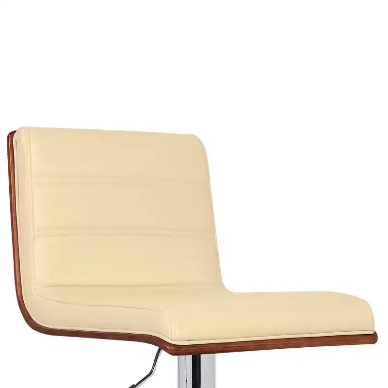 Tabouret de bar pivotant réglable en similicuir et chrome avec accent en bois de noyer