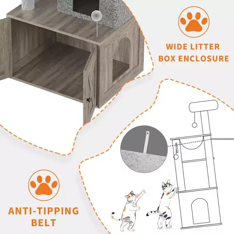 Arbre à chat moderne 2-en-1 avec cache-litière, Meuble tout-en-un pour chat