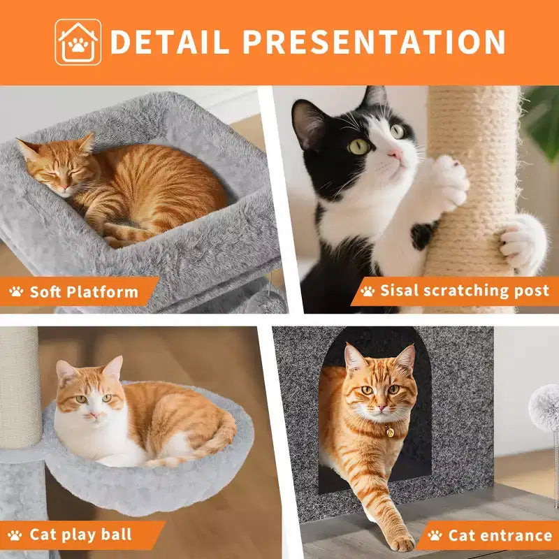 Arbre à chat moderne 2-en-1 avec cache-litière, Meuble tout-en-un pour chat