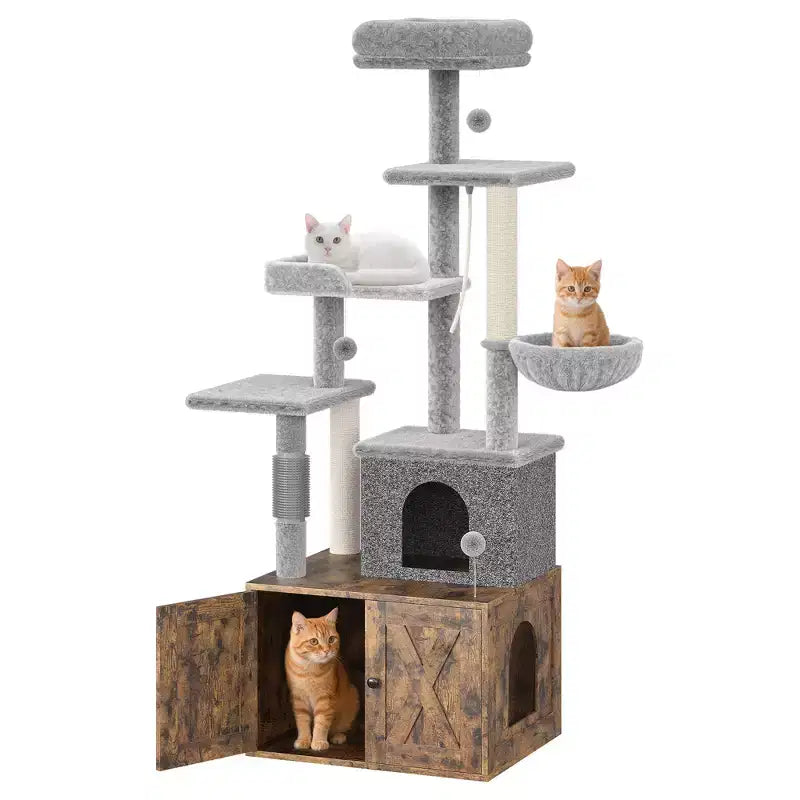 Arbre à chat moderne 2-en-1 avec cache-litière, Meuble tout-en-un pour chat