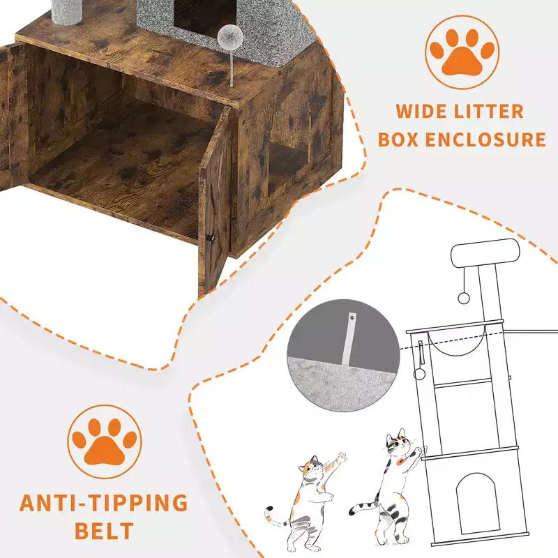 Arbre à chat moderne 2-en-1 avec cache-litière, Meuble tout-en-un pour chat