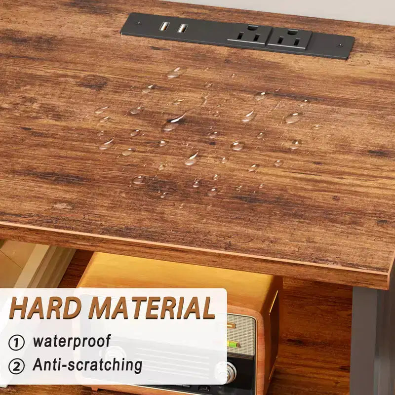 Meuble TV commode marron rustique de 55 pouces avec station de charge et lumières LED