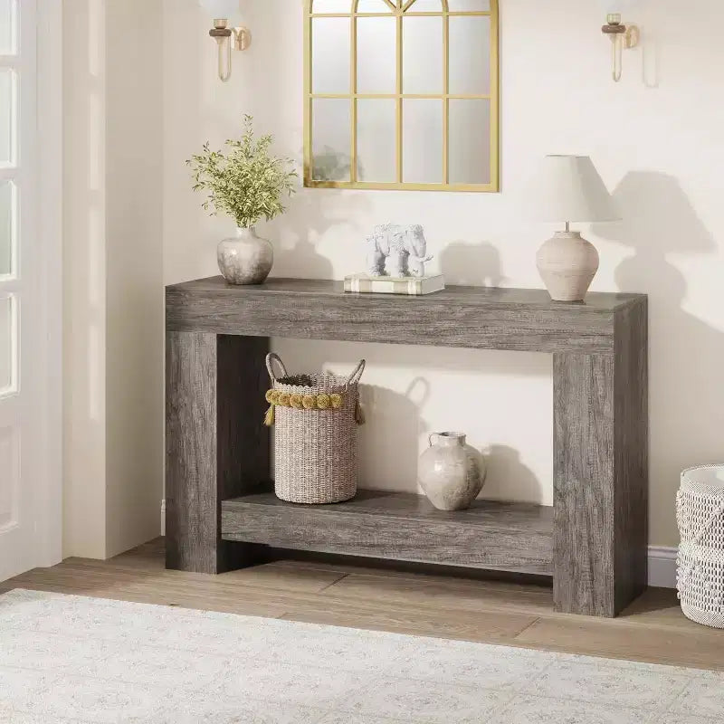 Table console à 2 niveaux pour salon et entrée, grande table de canapé