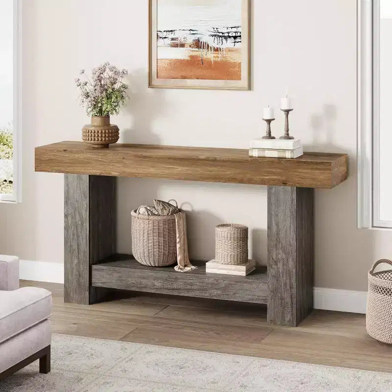 Table console à 2 niveaux pour salon et entrée, grande table de canapé