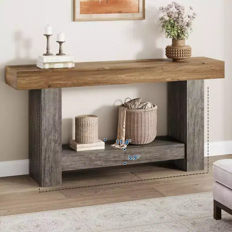 Table console à 2 niveaux pour salon et entrée, grande table de canapé
