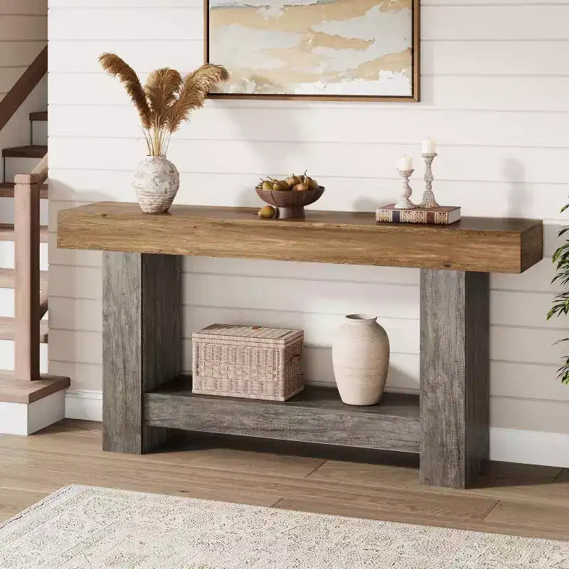 2-Tier Console Table for Living Room &amp; Entryway, Large Sofa Table with Storage, Hallway Entrance Table, Long Entry Table for Organizing Decor