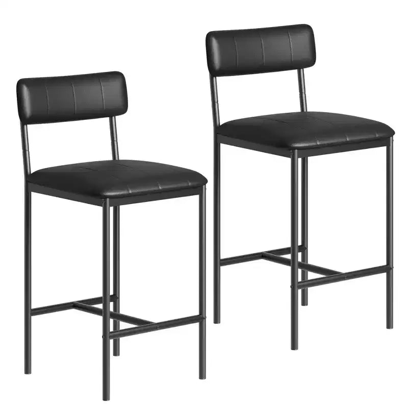 PU Leather Metal Bar Stool Set of 2, Bar Chair with Upholstered Chairs &amp; Footrest,Dining Room Chairs Set for Small Space, Apartment, Black