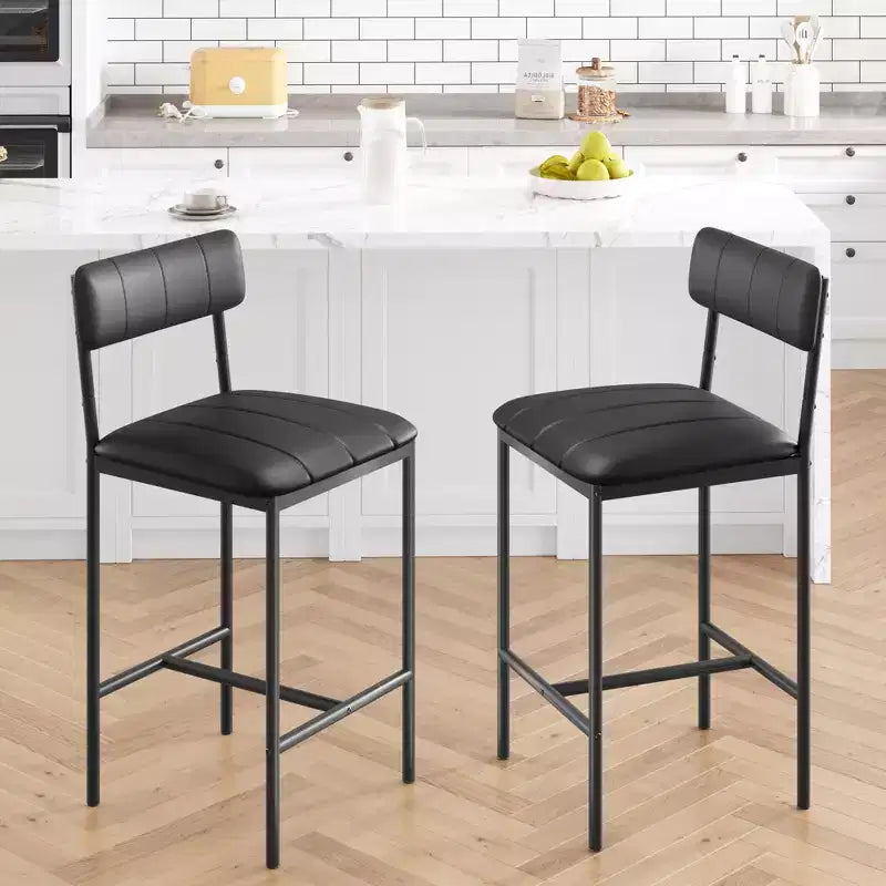 Tabouret de bar en cuir PU et métal avec assise rembourrée