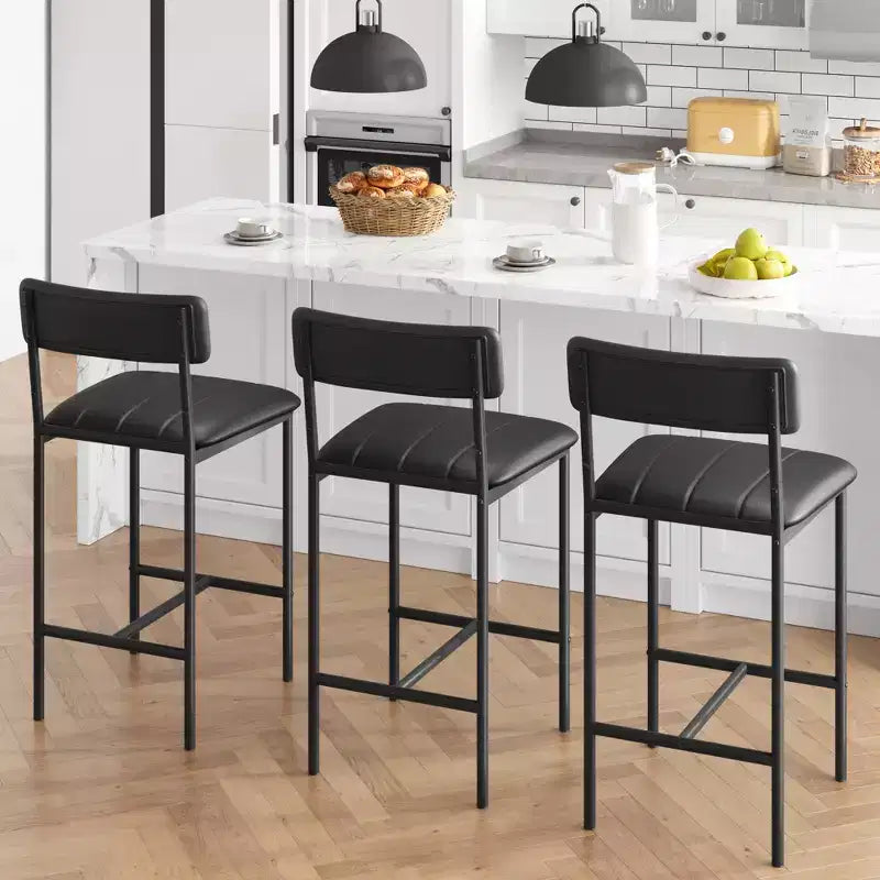Tabouret de bar en cuir PU et métal avec assise rembourrée