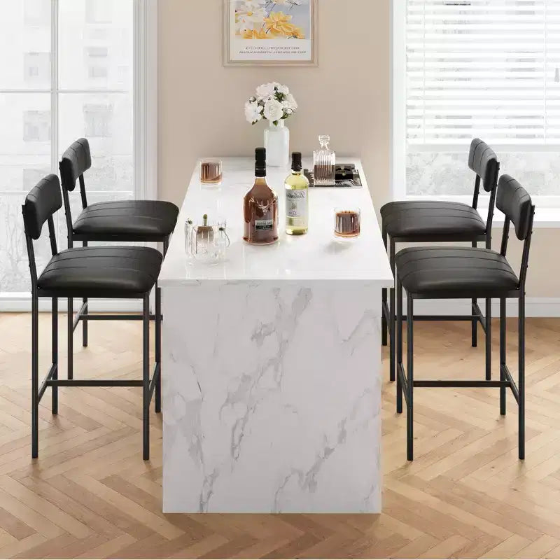Tabouret de bar en cuir PU et métal avec assise rembourrée