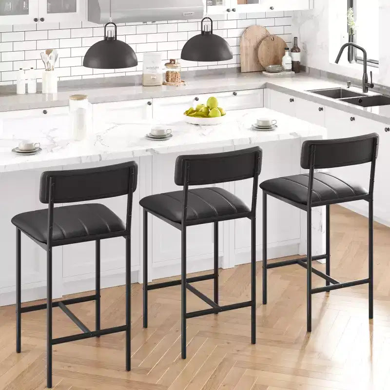 Tabouret de bar en cuir PU et métal avec assise rembourrée