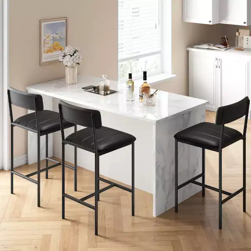 Tabouret de bar en cuir PU et métal avec assise rembourrée