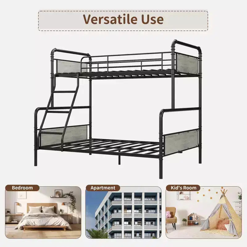 Lit superposé simple sur double avec garde-corps haut et échelle