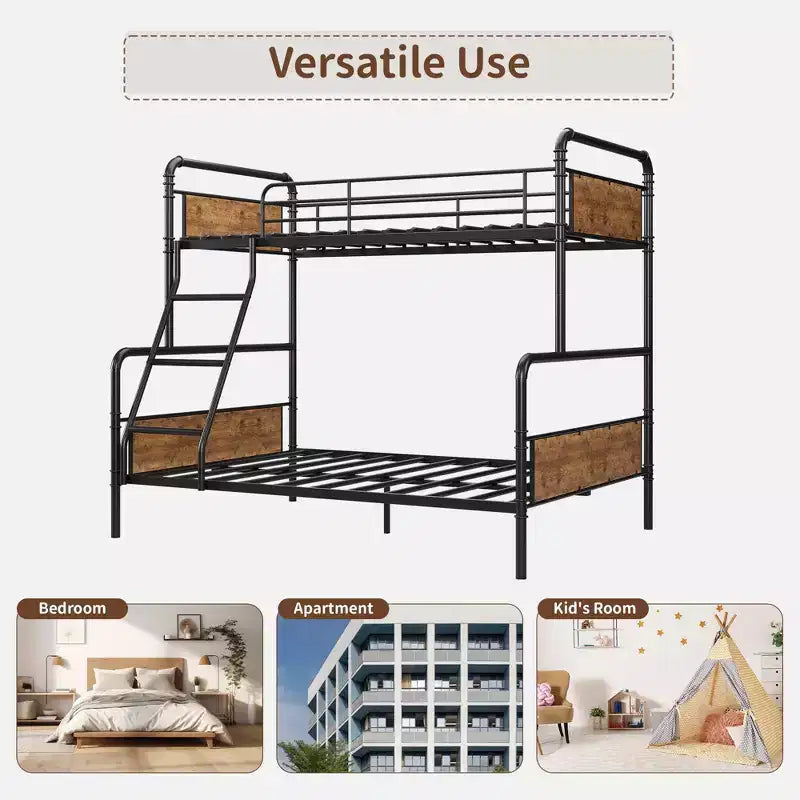 Lit superposé simple sur double avec garde-corps haut et échelle