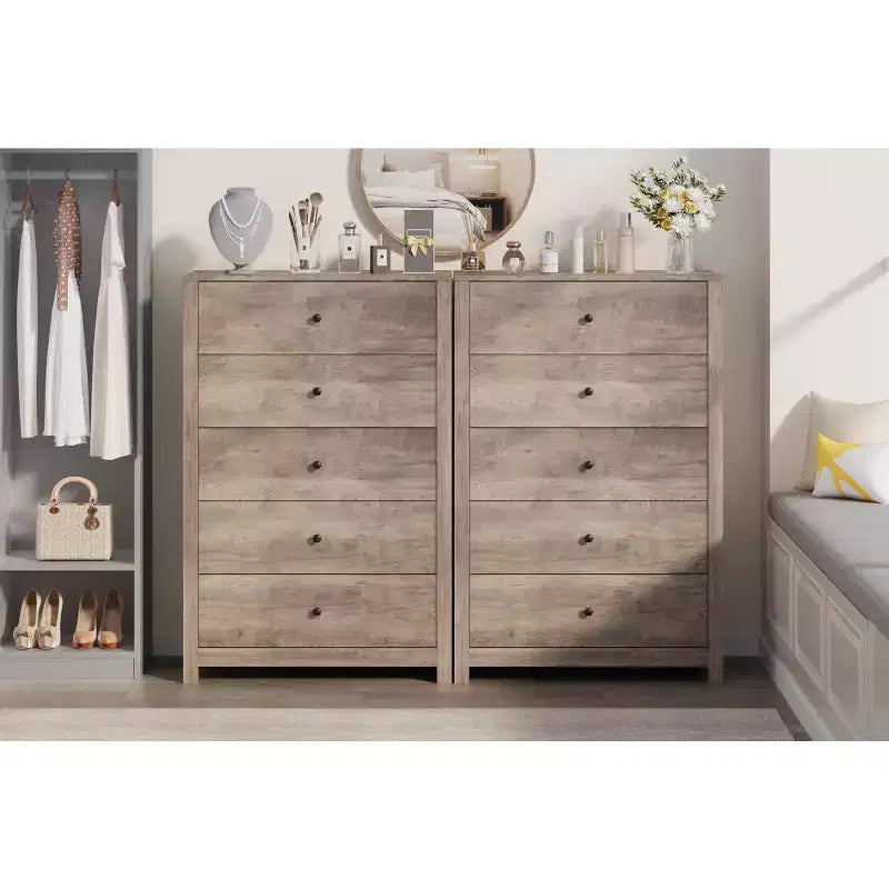 Commode moderne à 5 tiroirs avec rangement profond, élégante commode en bois pour chambre à coucher