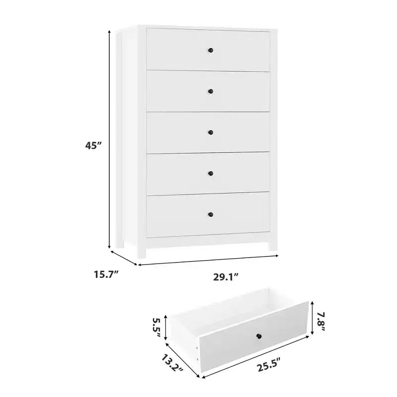 Commode moderne à 5 tiroirs avec rangement profond, élégante commode en bois pour chambre à coucher