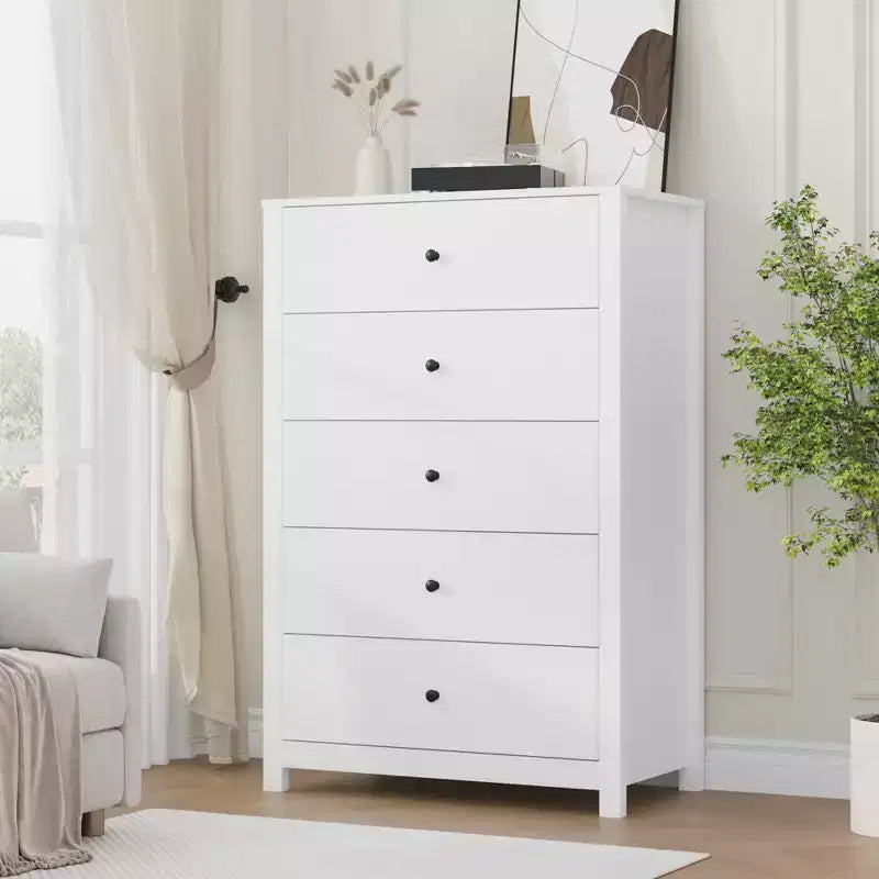 Commode moderne à 5 tiroirs avec rangement profond, élégante commode en bois pour chambre à coucher