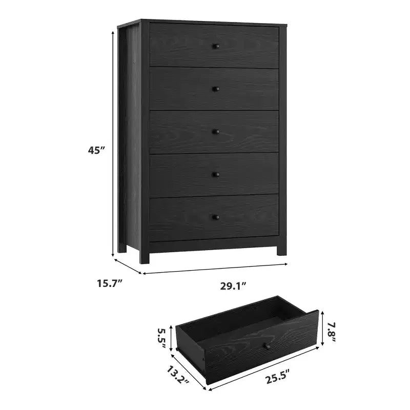 Commode moderne à 5 tiroirs avec rangement profond, élégante commode en bois pour chambre à coucher