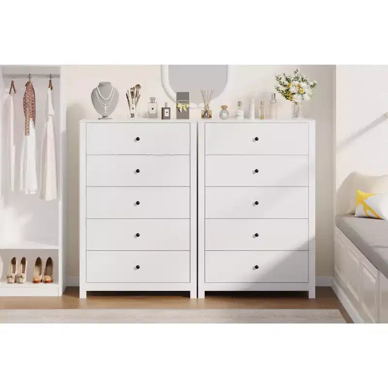 Commode moderne à 5 tiroirs avec rangement profond, élégante commode en bois pour chambre à coucher