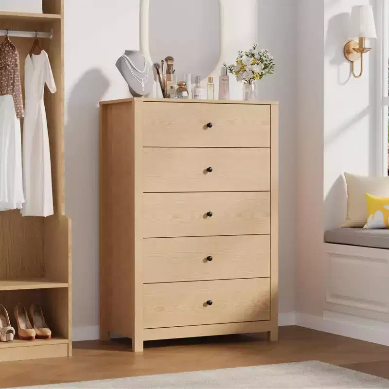 Commode moderne à 5 tiroirs avec rangement profond, élégante commode en bois pour chambre à coucher