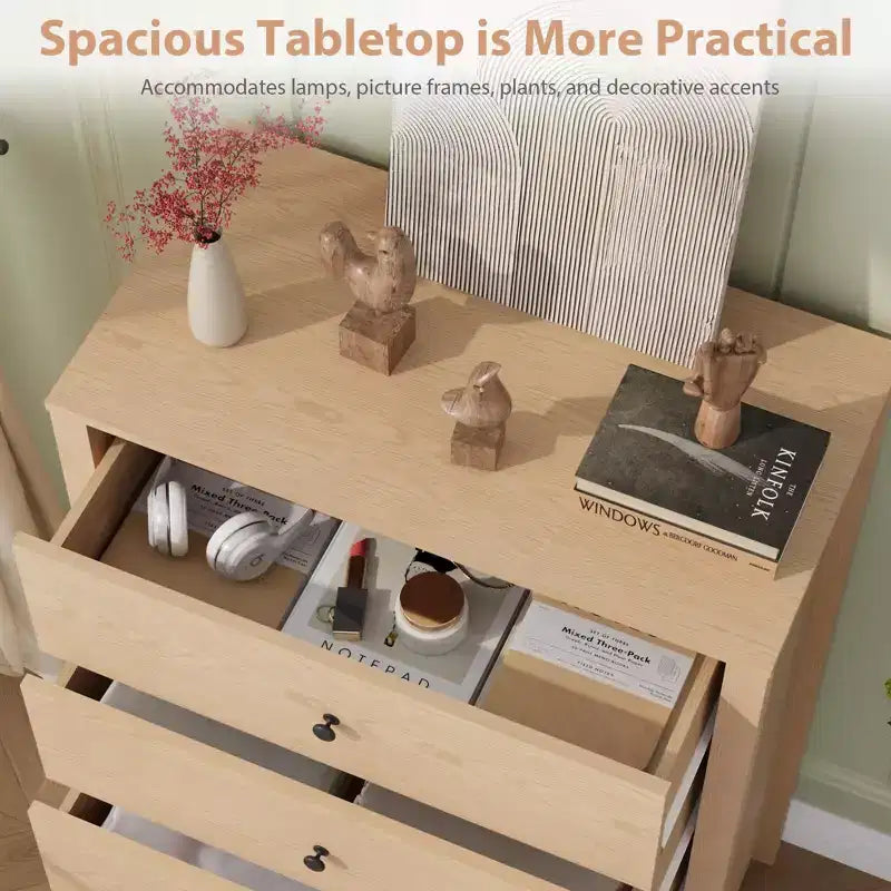 Commode moderne à 5 tiroirs avec rangement profond, élégante commode en bois pour chambre à coucher