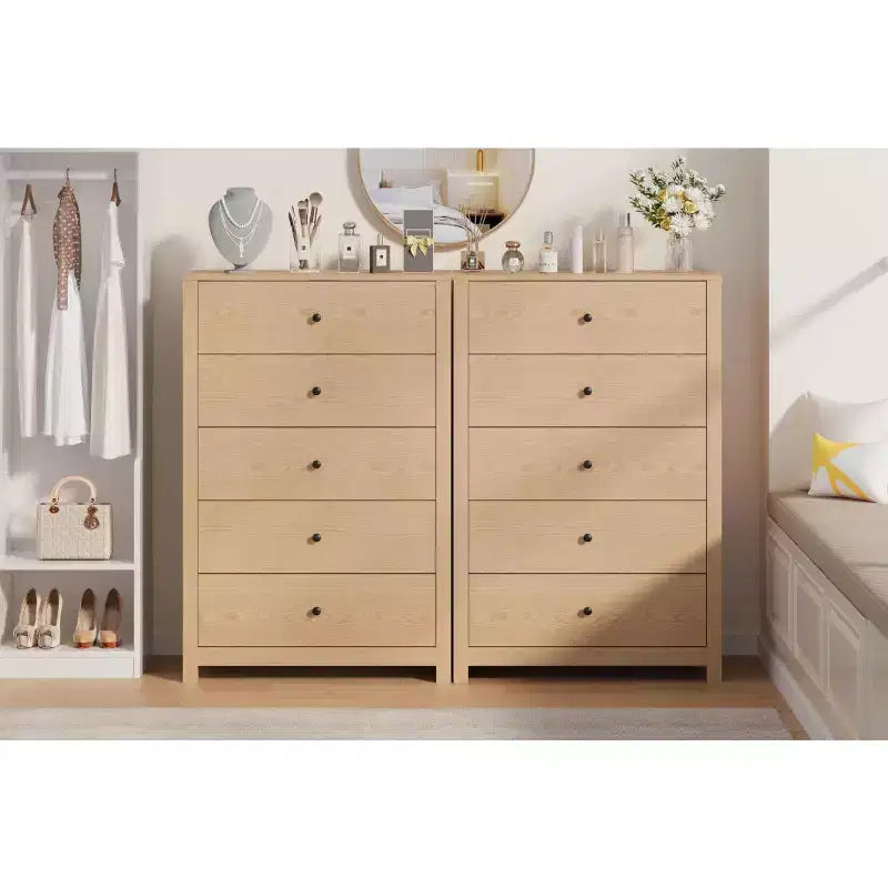 Commode moderne à 5 tiroirs avec rangement profond, élégante commode en bois pour chambre à coucher