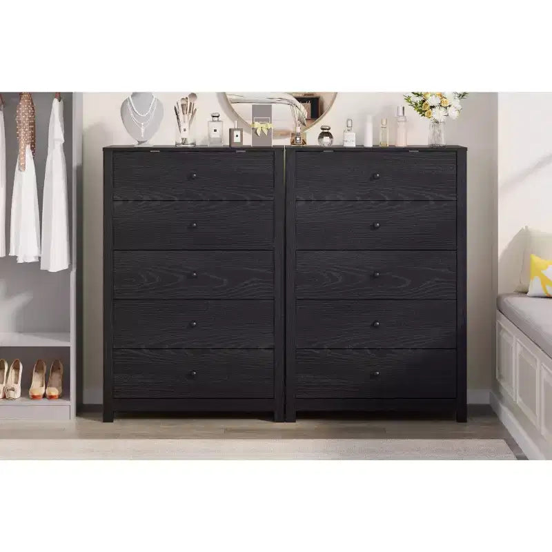 Commode moderne à 5 tiroirs avec rangement profond, élégante commode en bois pour chambre à coucher