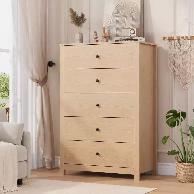 Commode moderne à 5 tiroirs avec rangement profond, élégante commode en bois pour chambre à coucher