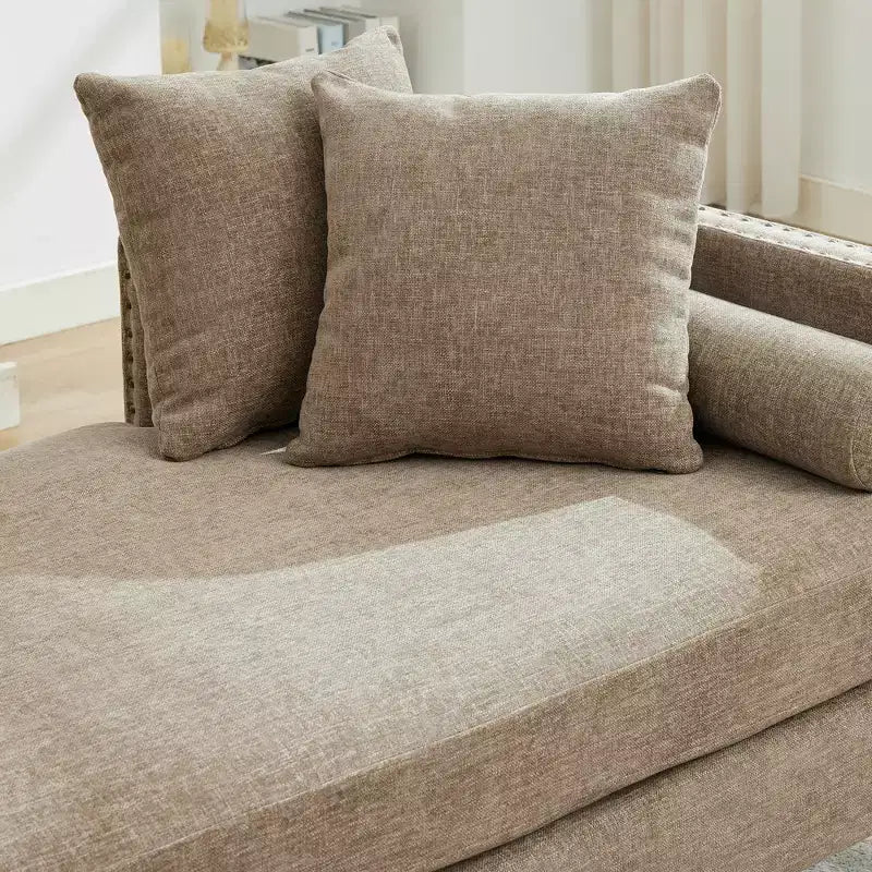 Méridienne en chenille avec oreillers et clous décoratifs