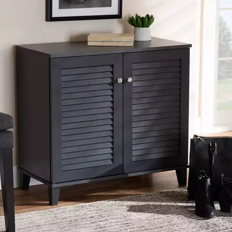 Meuble de rangement pour chaussures en bois composite gris foncé